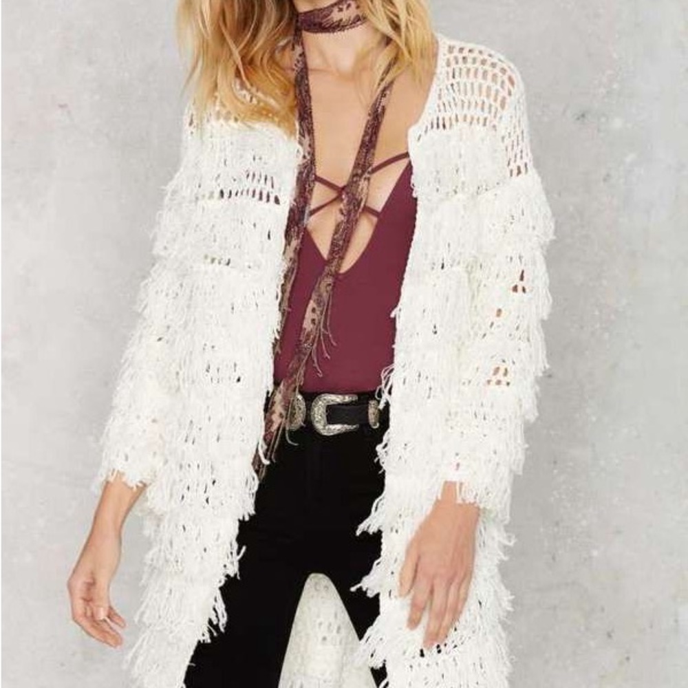 Line & Dot Cream Fringe Knit Cardigan